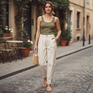 NWOT Magali Pascal High Rise Mom Tapered Leg Jeans EMMANUELLE Ecru